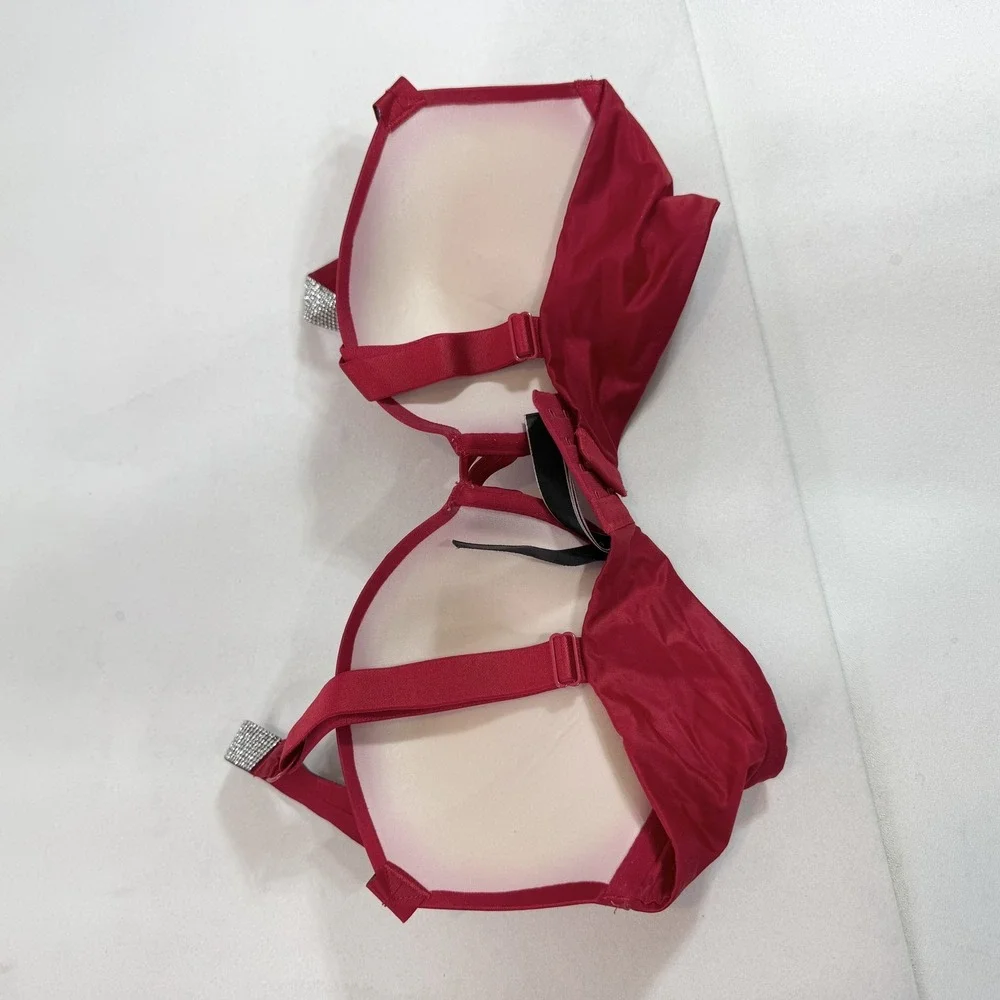 Victoria's Secret Bra Womens 34D Red Very Sexy Push Up Rhinestone Logo Straps‎